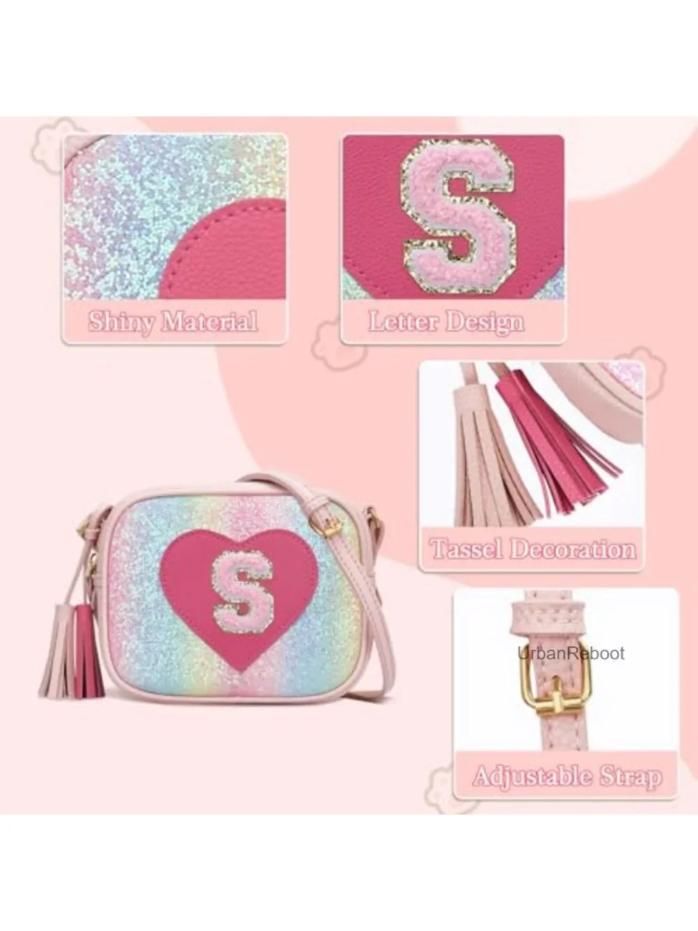 Heart Crossbody Purse Faux Leather Adjustable Strap Kids Girls Gift